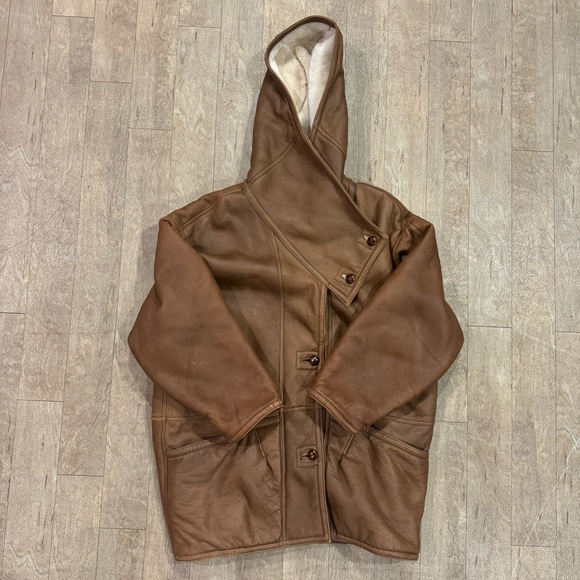 Vintage SHEARLING Men Coat Original Spanish LEATHER 48 Mid Length Sheepskin - Picture 2 of 8